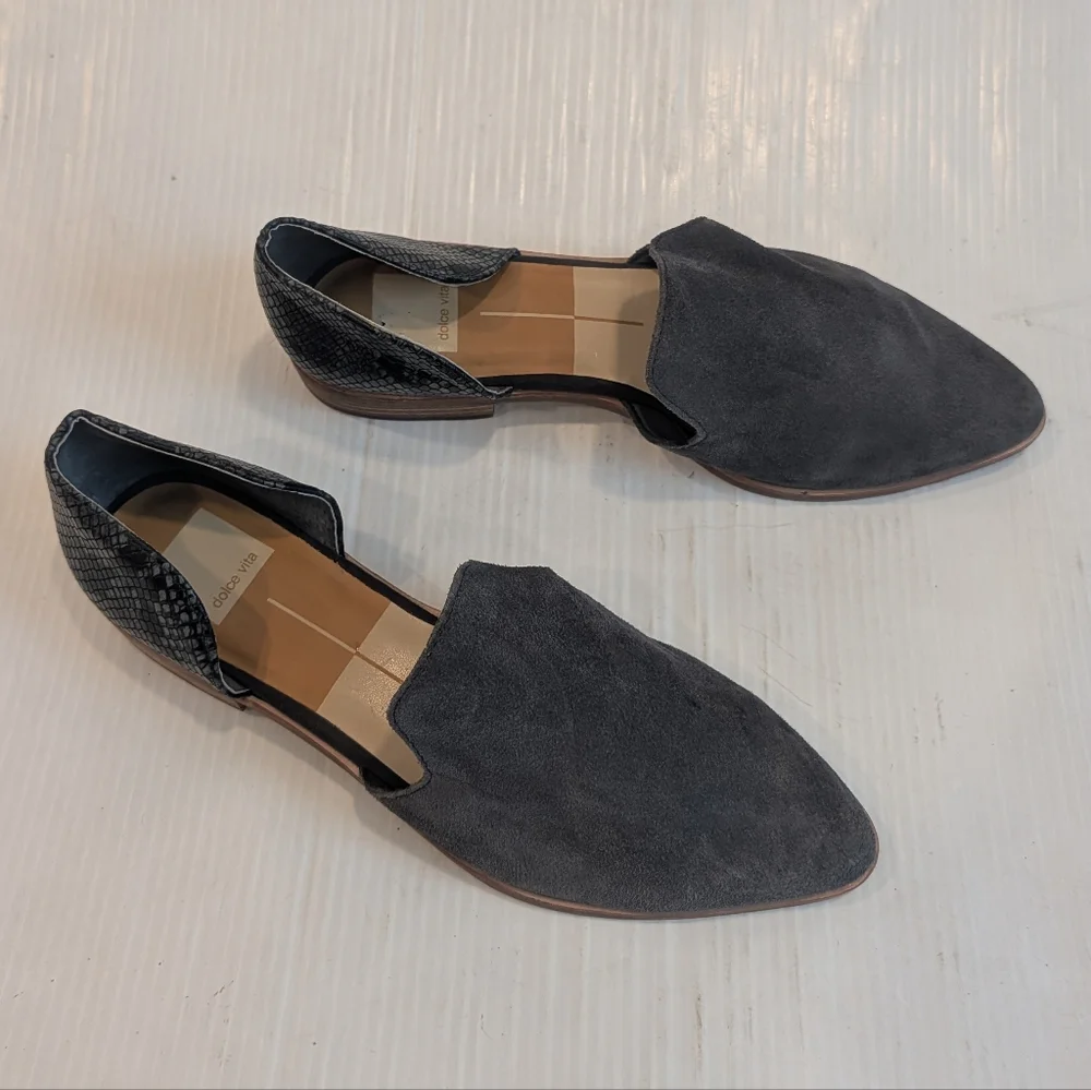 DOLCE VITA Kelsa Gray Suede And Snakeskin Leather D'orsay Flats Size 8.5